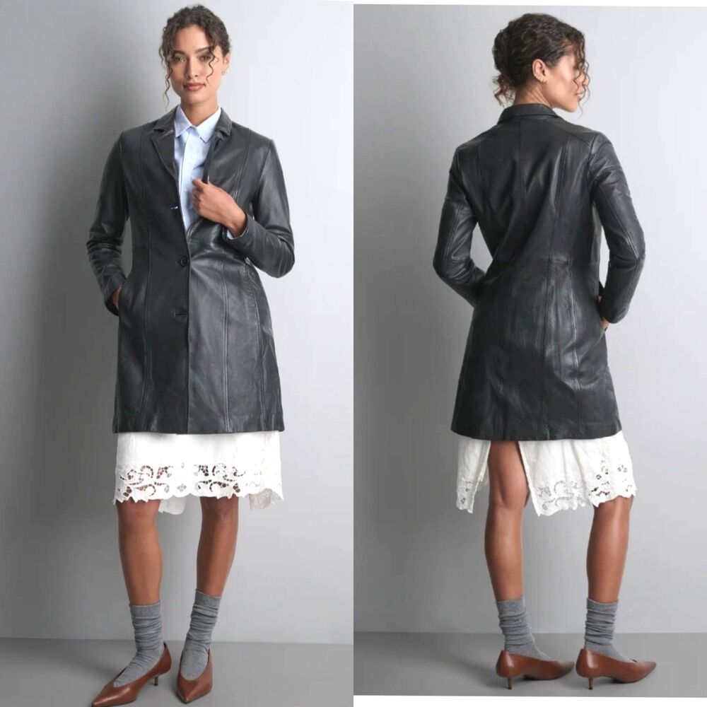 Nora Button Down Leather Trench Coat WILSONS LEATHER Womens Large L